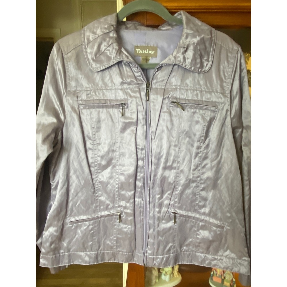 Tanjay Lavender Purple Shimmer Zip Front Jacket Womens Size 12 Metallic Sheen